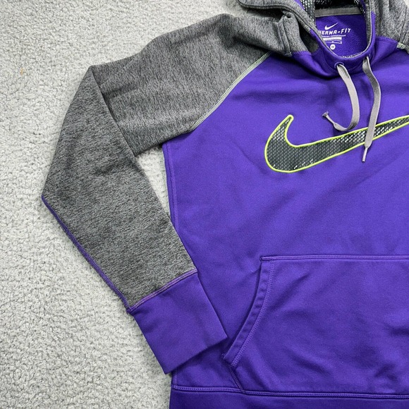 Nike Therma-Fit Sweatshirt Womens Medium Purple Gray Hooded Embroidered - Picture 5 of 16